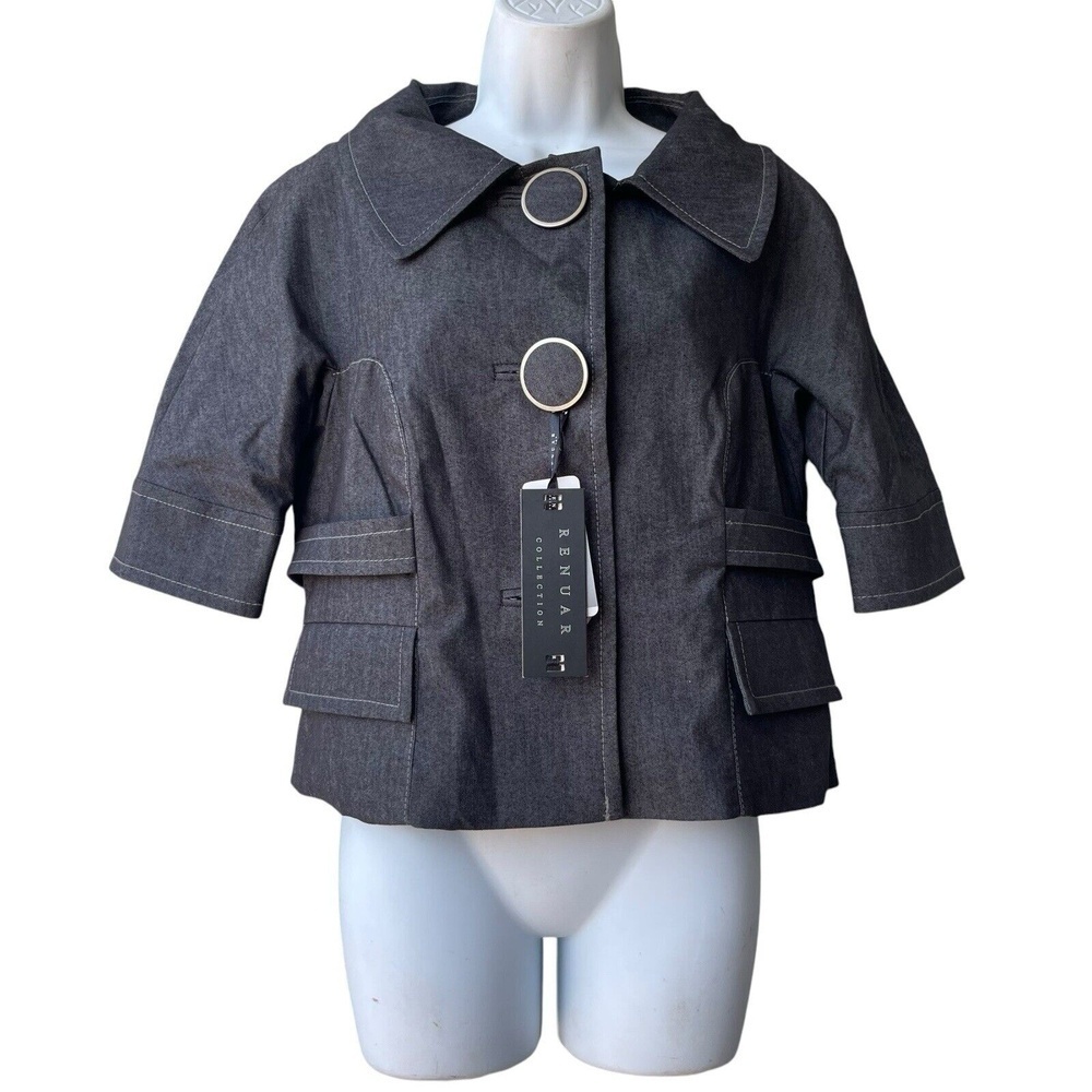 NWT Kenar Women’s Jacket Lined Short Sleeve Linen Blend Black Collar Size 10